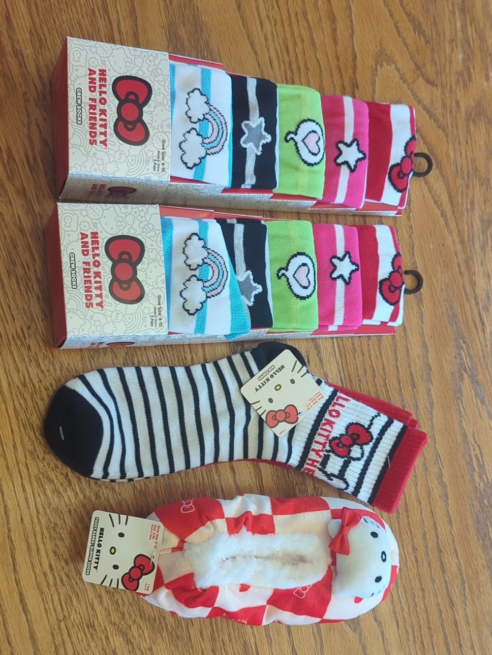 Hello Kitty Kids Sock Set with Red, Pink, Black, White, Green, Blue Accents
